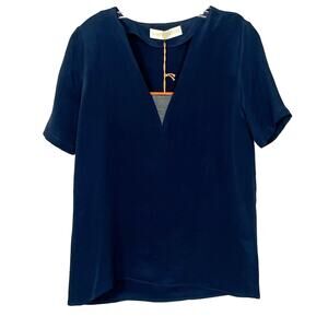 NEW w tags Ramy Brook Kate Silk V-neck Top Leather Insert, Size Small, MSRP $345